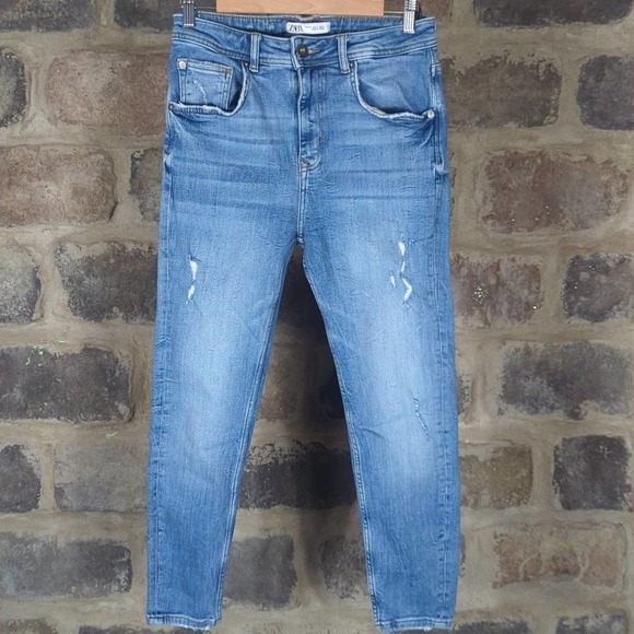Zara Jeans Distressed Skinny Woman's‎ Size 31 Light Wash Stretch Ankle - Picture 1 of 15